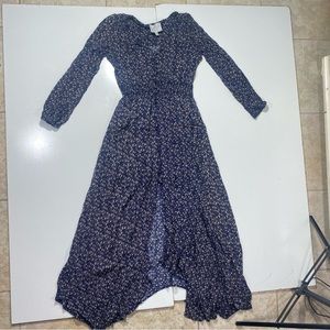 Hayden Los Angels Blue Floral Fairy Cottage Core Front Slit Long Sleeve Dress S